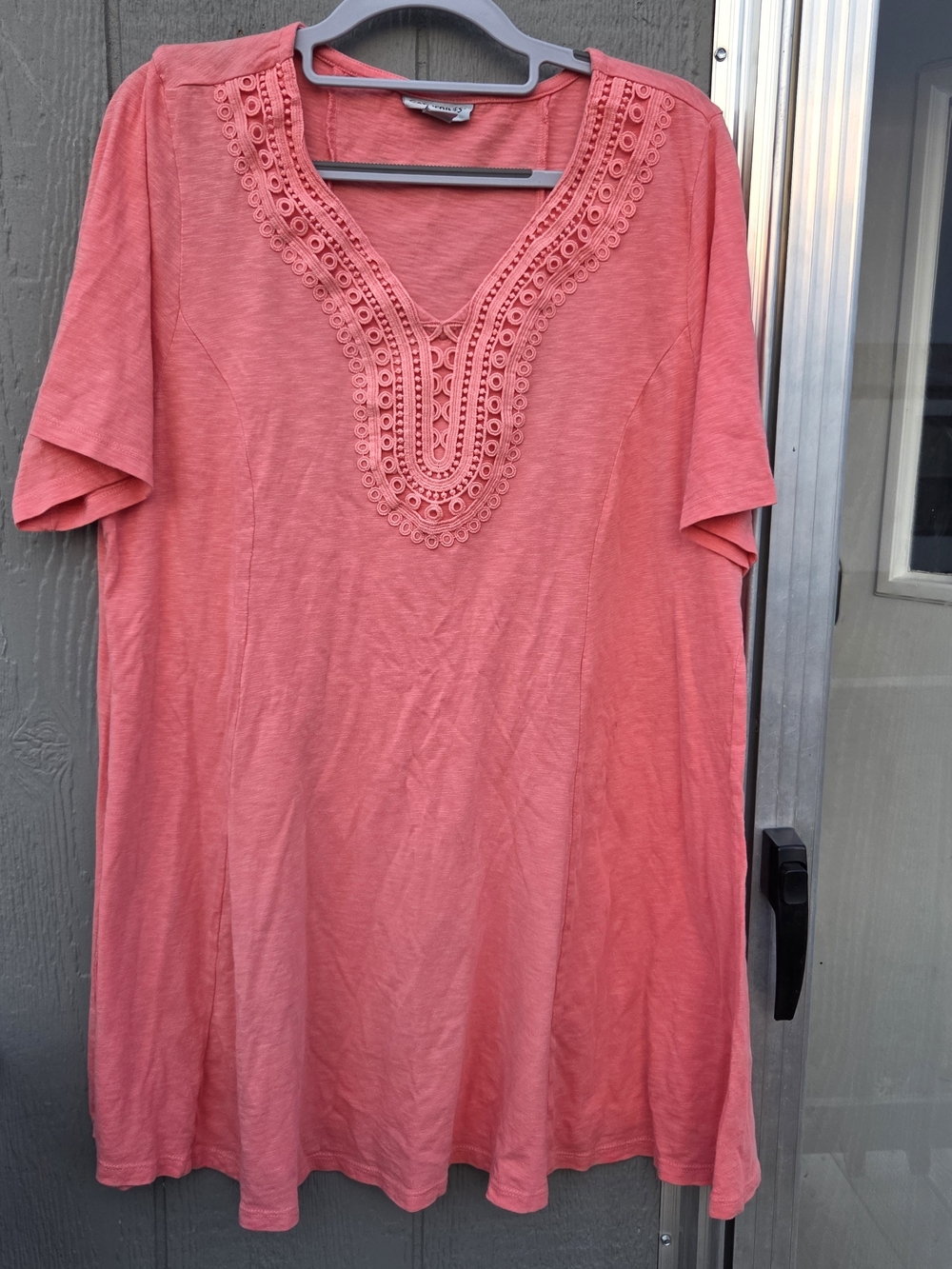 Catherines Coral Crochet-Trim V-Neck Tunic